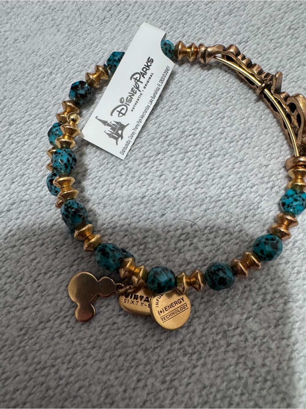Alex and Ani Turquoise and Gold Beaded Disney Charm Bracelet